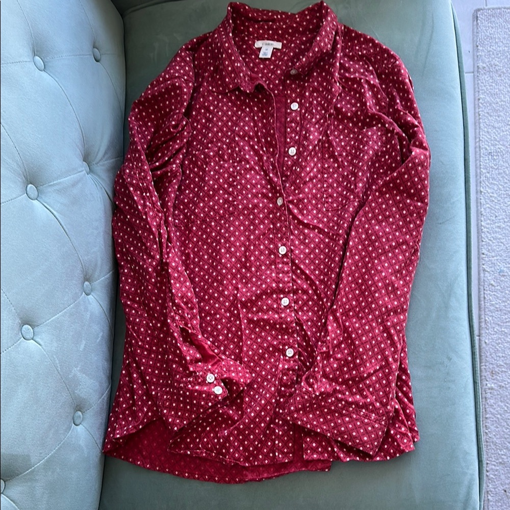 Caslon Red Polka Dot Button-Up Shirt Size XL